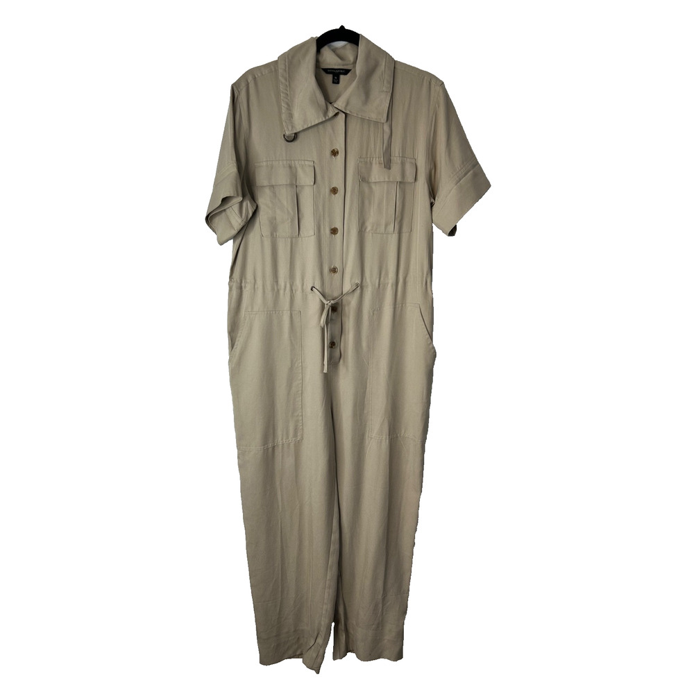 Banana Republic Utility‎ Jumpsuit Womens M Tan Short Sleeve Button Front Closure